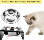 All-Metal Cat Food Bowl Raised, 5.5" WideTilted Whisker-Fatigue Pet Dish, Anti-Vomiting, 2 Stainless Steel Bowls for Food Water, Non-Slip Elevated Cat Feeding Stand for Indoor Multi Cats,Puppy, Black