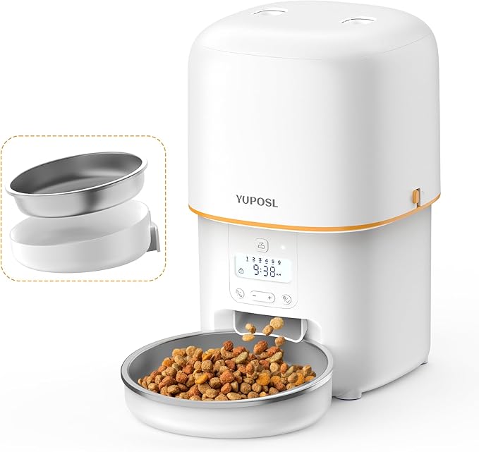 Automatic Cat Feeder, 3L Cat Food Dispenser with Anti-Jam Design, Over 180-day Battery Life, 1-6 Meals Per Day with Stainless Steel Cat Bowl, Keep Dry Food Fresh, Timed Pet Feeder Also for Small Dog