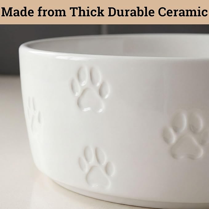 Ceramic Dog Bowl Set of 2 with Anti-Skid Base 7.5" W x 3" H, 6 Cup Capacity | Thick Ceramic, Dishwasher Safe, Anti-Skid Rubber Base, 6 Cups per Bowl, Ceramic Food & Water Bowls Set of 2 for Large Dogs