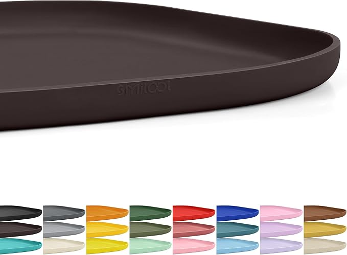 SMILOOL Small Silicone Pet Food Mat with Raised Edge for Food and Water Bowl, Square Dog Feeding Mats, Cat Food Trays for Floor Waterproof, Rubber Tray for Dogs and Cats, 12 x 12 x 0.7 Dark Brown