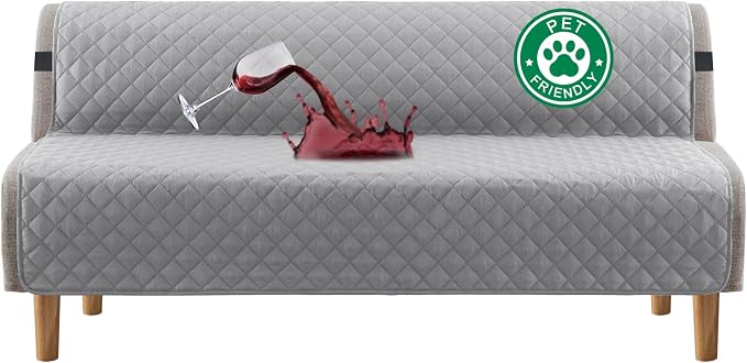 Turquoize 100% Waterproof Futon Cover Futon Slipcover Washable Armless Sofa Bed Slipcover Protector Seat Width Up to 70" with Adjustable Elastic Strap Anti-Slip for Dogs, Dove Gray