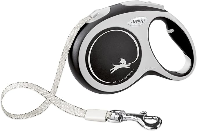 FLEXI® New Comfort Tape Retractable Dog Leash for Large Dogs Upto 132 lbs. – 16 ft., Black/Grey | Tangle Free Pet Walking Leash with One-Handed Brake, Pause, Lock |German Quality Product