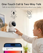 ZUMIMALL Security Camera Indoor, Baby Monitor with Camera and Audio | Pet/Dog/Cat Cameras, 5G/2.4G WiFi, 2K Wired, One-Click Call, Cry/PIR/AI Detection, Auto Tracking, Privacy, No Subscriptions
