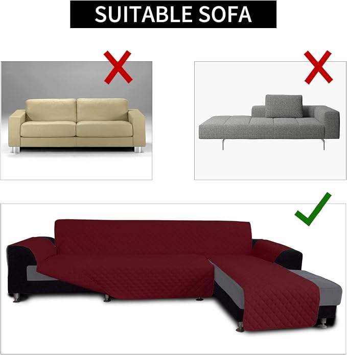 Easy-Going Reversible L-Shape Sectional Couch Cover, Small, Christmas Red | Soft Sofa Slipcover For Dogs, Fits Left/Right Chaise Lounge Protector, Water Resistant Mat For Living Room