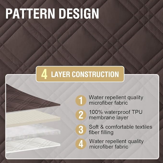 H.VERSAILTEX 100% Waterproof Couch Covers for 3 Cushion Couch Sofa Modern Sofa Slipcovers Thick Soft Furniture Protector with Elastic Straps(Sofa,Chocolate/Beige)