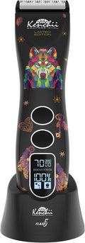 Kenchii Flash 5 Professional Dog Grooming Clippers, Cordless 5-Speed Pet Hair Trimmer for Thick Coats & Matted Fur, Quiet Heavy Duty Clipper, 5-in-1 Adjustable Blade, LCD Display, USB-C (Wolf Edition)