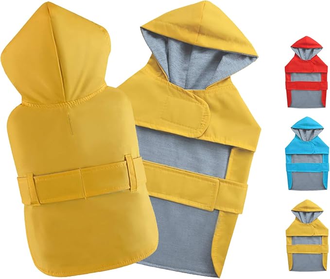 Dog Raincoat Small Dog Rain Jacket Hooded Poncho Waterproof Pet Rain Suit Double-Layered for Puppy Small Dogs Breathable Lining Leash Hole Adjustable,Yellow,XS,Back Length 4.6-6.7 inches