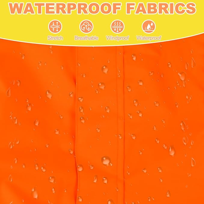 ADINIKIA Dog Raincoat,Waterproof Rain Jacket with Removable Hood,Orange S | Leash Hole/ Reflective Stripe/Adjustable 4 Legs Rainsuit/Full Coverage/ Snowproof Windproof/ For Small to 3X-Large Dogs