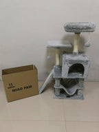Cut Cat Tree Cat Tower Condo with Hammock Kittens Scratching Post Grey | MIAO PAW Cat Bed For Indoor Modern Activity Tree for Small Cat with Board Hanging Ball Play House