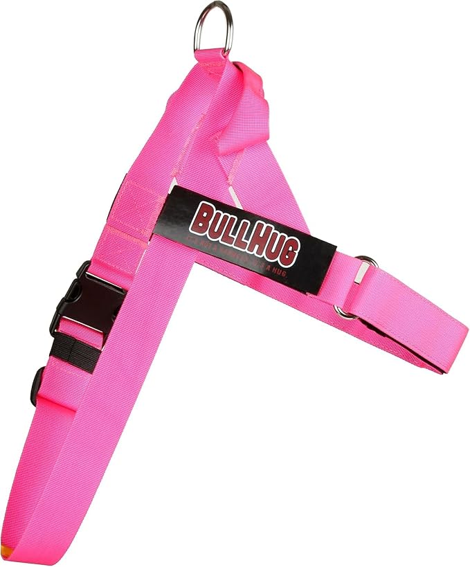 BULLHUG Adjustable Dog Harness– No Pull, No Choke – for English Bulldogs, French Bulldogs, Pugs & Broad-Chested Breeds – Easy, Safe Walks (NEON Pink, Large)