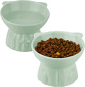 Elevated Cat Bowls 2-Pack, Ceramic Raised Cat Food & Water Dishes - Extra Wide & Shallow Whisker-Friendly Design, Anti-Vomit & Easy Digestion, Lead/Cadmium-Free, Microwave & Dishwasher Safe (Green)