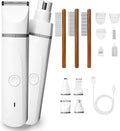 Dog Grooming Kit, Low Noise Paw Trimmer and Nail Grinder with Bonus 3-Piece Vintage Wooden Pet Comb Set, All-in-One Cordless Pet Grooming Clippers, Rechargeable and Quiet for Dogs, Cats - Snow