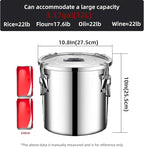 304 stainless steel food storage containers with lids lock clips airtight container large airtight for rice flour sugar grain coffee bean storage containers Kitchen jar (3.17gal/12L)