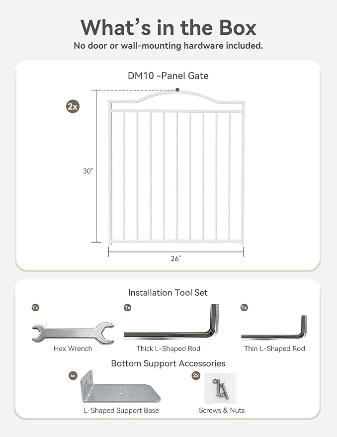 No Pawblems Freestanding Pet Gate for Doorways, 2-Panel Foldable Indoor Metal Pet Fence for Extension, Extra Wide Puppy Gate for Stairs, Deck, Yard, 52" W x 30 H, White