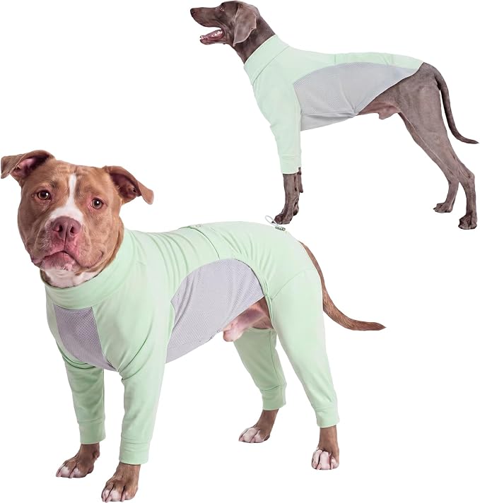 ROZKITCH Sunblock Dog Tshirt, 2-in-1 Full Body or Front-Leg Dog UV Shirt with Adjustable Drawstring, Breathable Mesh and Cool Silk Touch Material Keep Pet Cooling Summer Green XL
