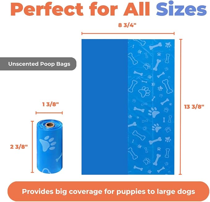 Best Pet Supplies Poop Bags for Dogs - Blue, 240 Count | Unscented, Leak-proof, Easy-Tear perforations, 15 Thick Bags per roll, Outdoor Walking & Travel, Fits Standard Holders