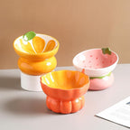 Ceramic Raised Cat Bowl, Pink, Strawberry Shaped | Elevated Food Bowl, Indoor Cats, Anti-Vomiting & Spine Protection, Cute Tilted Pet Dish, For Flat-Faced Cats and Kittens