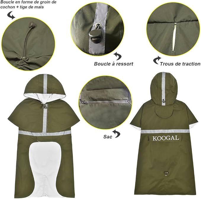 Pet Large Dog Raincoat Apparel Poncho Waterproof for Medium Large Sized for Dog Raincoat Clothes Jacket (4XL, Green)