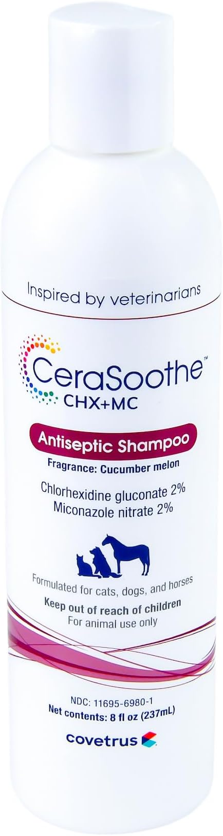 CeraSoothe® CHX+MC Antiseptic Shampoo for Dogs, Cats & Horses – Skin Cleansing with Chlorhexidine & Miconazole 8 oz