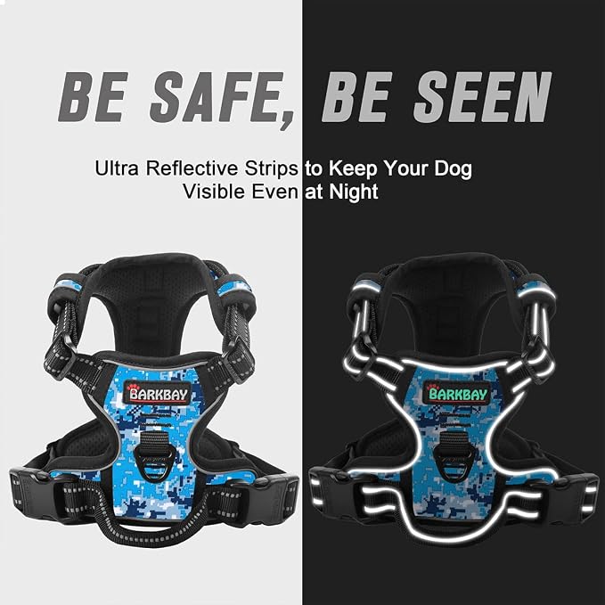 BARKBAY No Pull Dog Harness Front Clip Heavy Duty Reflective Easy Control Handle for Large Dog Walking(Blue camo,S)