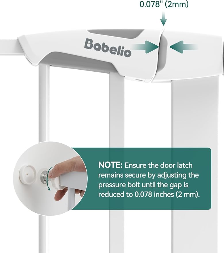 Babelio 36" Tall Baby Gate with Cat Door, CatPrivilege III, 29-43" | Auto-Close, Pressure Mounted, Double Lock, Easy Walk Thru Safety Gate with Pet Door for Stairs, Doorways and House, White