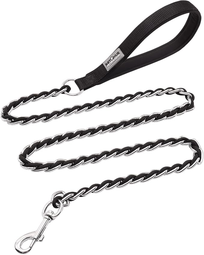 S-ETOVUS-Chain Dog Leash, Bite-Proof Metal Leash, with Padded Handle | Three Sizes 7.25FT/5.2FT/4FT, Woven From Nylon Rope And Chain, Durable And Bite-Resistant, Comfortable With Padded Handles
