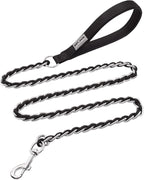 Chain Dog Leash Chew Proof Metal Leash for Medium Large Dogs, Chain Link Dog Leash Anti Chew 5.2FT Strong Anti Bite Dog Leash Comfortable Soft Padded Handle Black 3.0 | Three Sizes 7.25FT/5.2FT/4FT, Woven From Nylon Rope And Chain, Durable And Bite-Res...