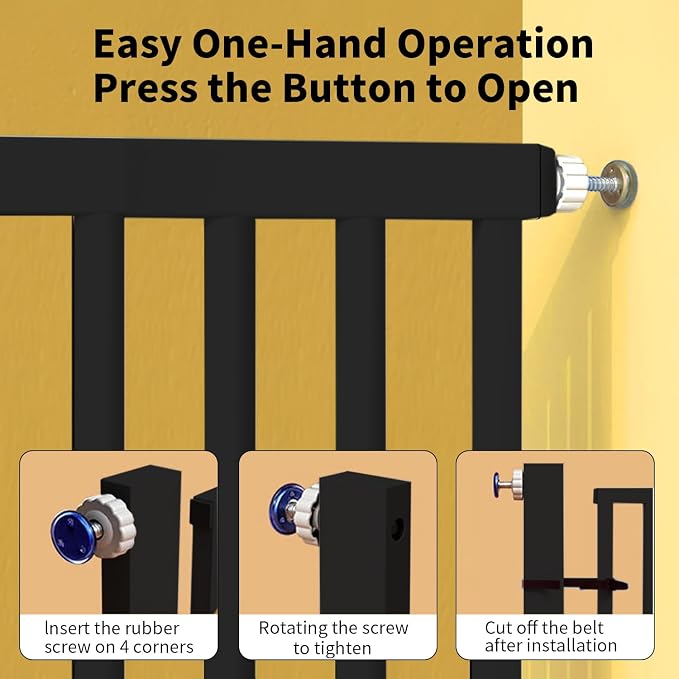 55.1" Extra Tall Pet Gate, 29.92"- 43" Black Adjustable Dog Gate | Pressure Mounted, Walk Through, Cat Gate, No Drilling, Narrow Slat, Heavy-duty Steel, For Doorways, Stairs, Hallway, Kitchen