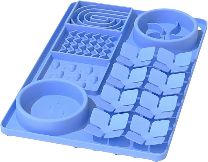 Slow Feeder Bowl for Dogs and Cats, Silicone Lick Mat & Snuffle Mat with Suction Cups - Interactive Puzzle Feeder, Slow Eating, Keep Busy and Reduce Vomiting (15.75" x 10.5" Light Blue)