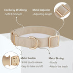 Soft Corduroy Dog Collar and Leash Set Adjustable Durable Wedding Dog Collars with Metal Buckle and Lead for Small Dogs,Beige