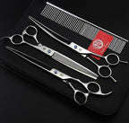 Purple Dragon 8.0 in Dog Grooming Scissors Set with Anti-Shock Bag - Silver | Japanese 440C Steel Pet Grooming Shears, Comfortable Grip, Includes Curved, Straight & Thinning Scissors with Silencer