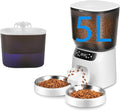 Automatic Cat Feeder and Water Fountain, 5L/20 Cups Timed Cat Dry Food Dispenser, 10s Meal Call, 20 Portions 6 Meals Per Day, 2L Cats Fountains for Drinking with Filter, Pet Feeder for Dog White