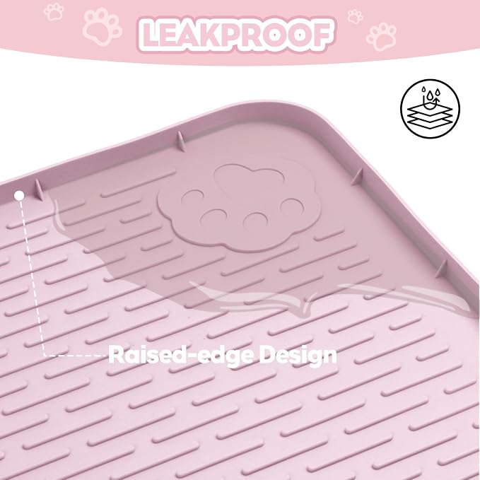 Silicone Cat Litter Mat for Litter Box 34”x22” Large Cat Mat, Pink | Waterproof, Non-Slip, Leak-Proof Rug Mat with Lip, Easy to Clean, Extra Large Litter Catcher Mat for Floor