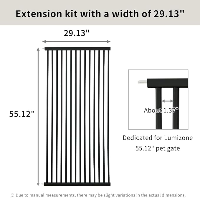 Lumizone Extra Tall Cat Gate Extension Kit 55.12" High 29.52" Wide Black | Tall Pet Gate Dog Gate for Doorway Hallway Stairs Pressure Mounted Extra Wide 1.37" Gap No Drilling