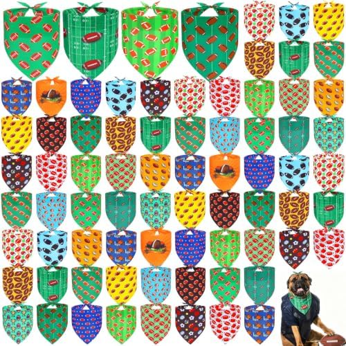 100 Pcs Dog Bandanas Bulk, Football Adjustable Triangle Pet M by Locmeo