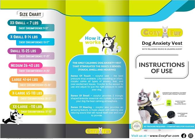 CozyVest® Dog Anxiety Vest 3-in-1 Music & Aromatherapy Shirt, Relaxing Sound & Essential Oils Jacket, Fireworks Thunder Separation & Thunderstorm Canine Stress Relief Coat (XX-Large, Gray)