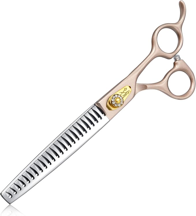 JASON Dog Grooming Chunker Scissors - 7.5" Professional Thinning Shears | 24 Fishbone Teeth Japanese 440C Stainless Steel Hair Scissor with Diamond Screw for Dogs, Cats and Other Pets