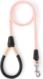 Mile High Life Pink Dog Leash with Genuine Leather Handle, 4/5/6 FT | Rope Leash, Heavy Duty 360° Swivel Metal Clasp, for Small Medium & Large Dogs (Light Pink, 72 Inch)