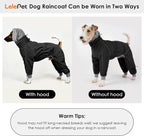 Lelepet Waterproof Dog Raincoat, Hooded Dog Rain Jacket, Full Body Coverage | Adjustable Full-Body Dog Rain Coat, Built-in Collar and D-ring, Snowproof & Windproof Rain Jacket, Reflective Stripe