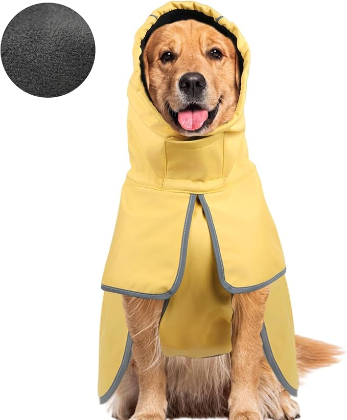 DELIFUR Medium Dog Raincoat Waterproof - Adjustable Dog Poncho Raincoat Lightweight Rain Jacket with Soft Lining for Large Dog Yellow (XXX-Large)