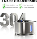 Automatic Cat Water Fountain, Wireless Pet Water Fountain Stainless Steel, Ultra Quiet Pump, Motion Sensor, Easy to Clean, USB Rechargeable, 3.2L/108oz for Multiple Cats & Small Dogs