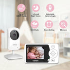 VTimes Baby Monitor with Camera and Audio, No WiFi, 2.4" LCD Screen, Two-Way Talk, Portable, Night Vision, 1000ft Range, Temperature Sensor, Alarm and Lullaby, for Baby Shower