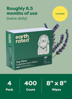 Earth Rated Dog Wipes for Paws & Butt, Deodorizing, Lavender, 400ct | Hypoallergenic, 3-in-1 Cleaning and Hydrating, for Grooming Paws, Body and Butt