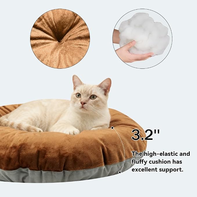 Cat Beds for Indoor Cats - Sun Flower Shaped Cute Cat Cave Bed,Brown L | Super Soft Plush Calming cat Tent house for Kitten&Puppy with Toy,Machine Washable&Thick and Removable Sushion,cat Hideaway
