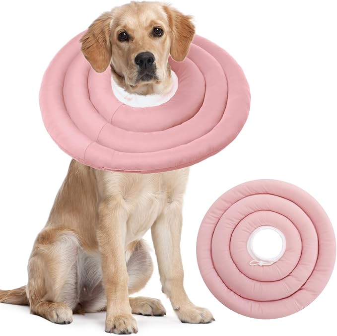 IDOMIK Dog Recovery Collar, Waterproof Soft Dog Cone After Surgery | Comfy Protective Elizabethan Collar Alternative for Dogs Cats, Adjustable Pet Neck Donut Cone Anti-Licking Wounds,Pink,2XL