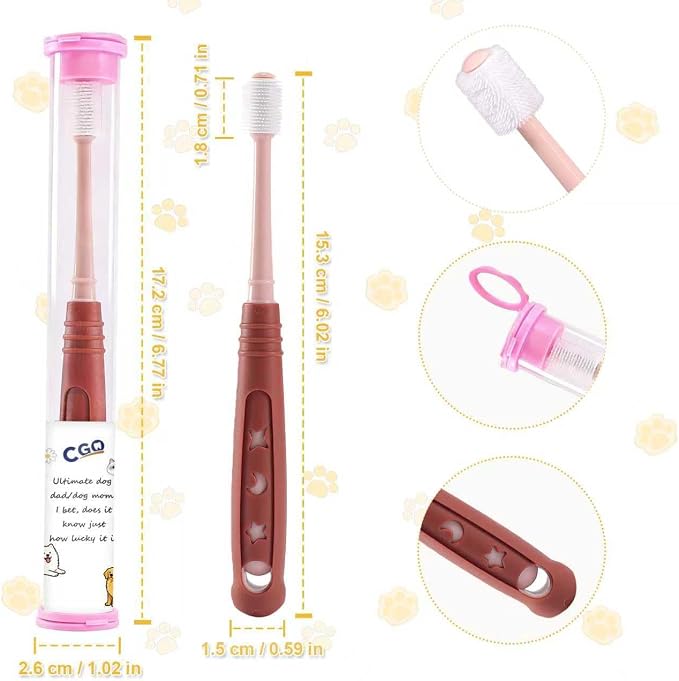 CGO 360° Soft Silicone Dog Cat Toothbrush, Easy to Use, 3 Individually Packed