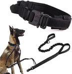 Tactical Dog Collar and Leash Set Adjustable Military Nylon Dog Collar with Control Handle and Heavy Duty Metal Buckle for Large Dogs （Black L | 1000D Heavy-Duty Nylon Fabric,Quick-Release Metal Buckle,Adjustable Fit,Soft-Padded Webbing,D-Ring,for Trai...