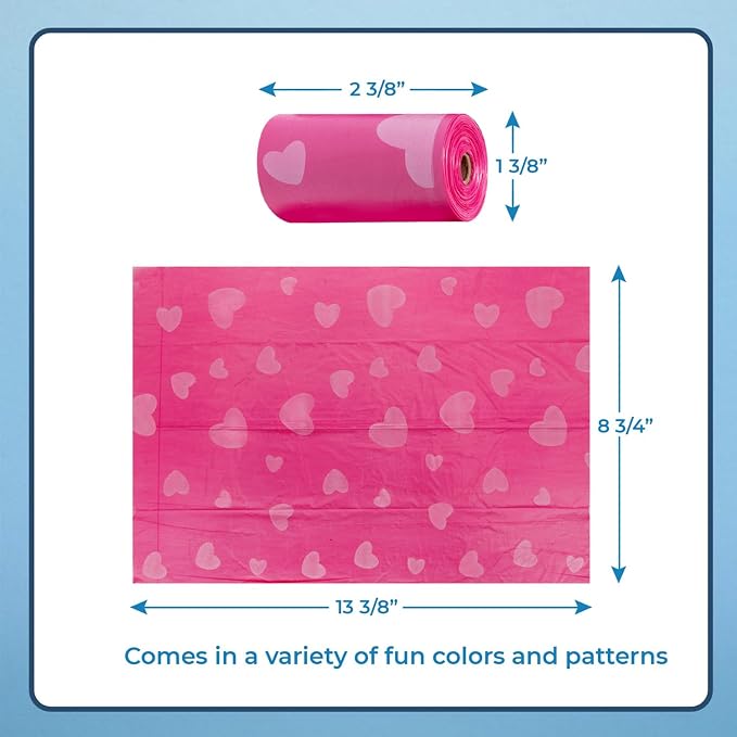 Best Pet Supplies Poop Bags for Dogs - Pink Heart, 360 Count | Scented, Leak-proof, Easy-Tear perforations, 15 Thick Bags per roll, Outdoor Walking & Travel, Fits Standard Holders
