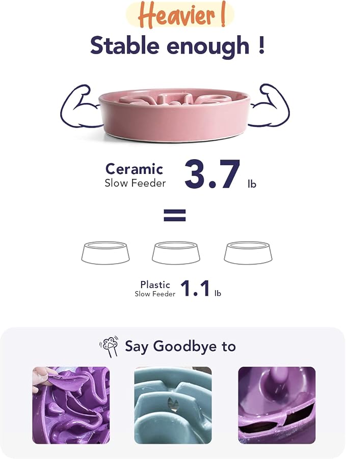 LE TAUCI Slow Feeder Dog Bowls Ceramic,3 Cups Slow Feeding Dog Bowl Medium Large Breed, Pet Bowl for Fast Eaters, Puzzle Pet Dishes, Pink Bloom