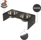 DBL2000J Keaton 5" Small/Medium Modern Acrylic Rectangular Elevated Pet Feeder with 20oz 2-Stainless Steel Bowls, Dark Gray/Chrome